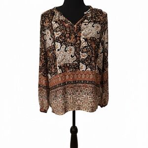 Christian Siriano Black and Brown Patterned Blouse